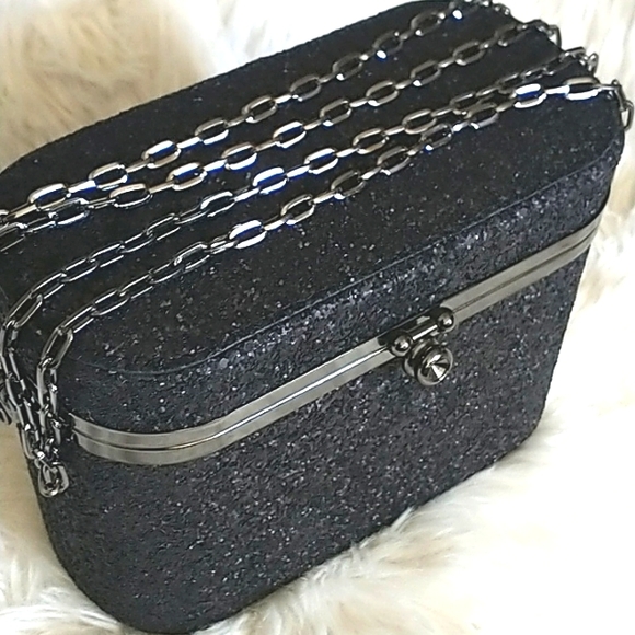 A New Day Black Glitter Oval Box Minaudiere Clutch - Picture 13 of 15